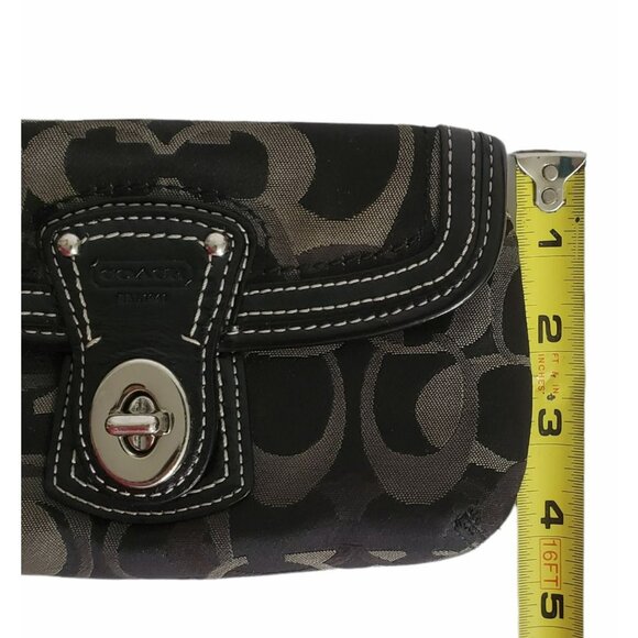 Coach Signature Wristlet Clutch Purse Flap Black Brown Wallet Strap Turn Lock - Picture 12 of 13